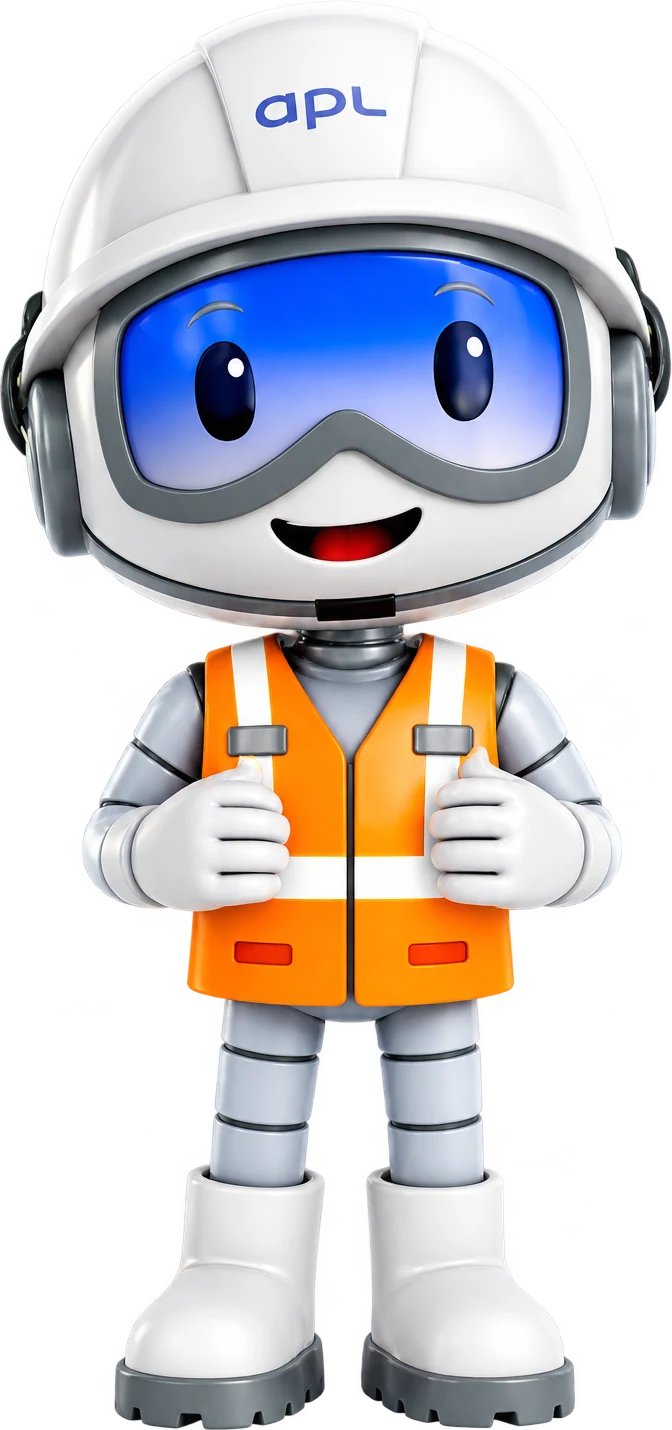 3D mascot wearing a hard hat and a high-visibility vest